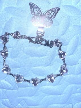 Sterling silver plated Phone Heart Crystal Bracelet. With 360 butterfly inserts